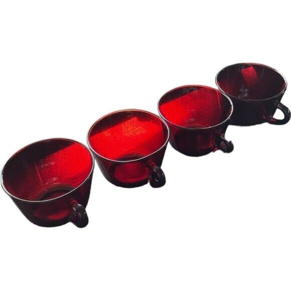 Anchor Hocking Royal Ruby Red Glass Coffee Cups Set Of 4 - Picture 4 of 6